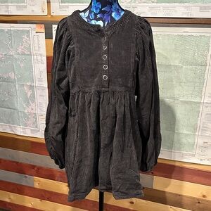 FP Dark Charcoal Corduroy Babydoll Tunic Top